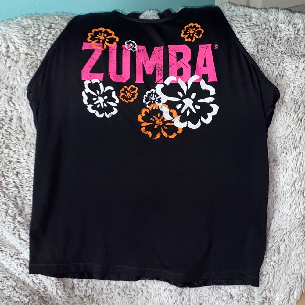 Zumba Fitness Black Tank with Pink and Orange Floral